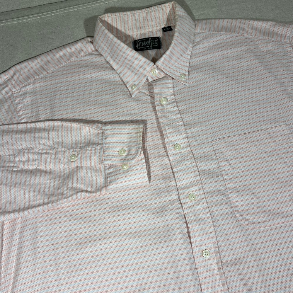 Gitman Bros. Men's XL‎ Striped Long Sleeve Button Down Shirt Pink Pocket